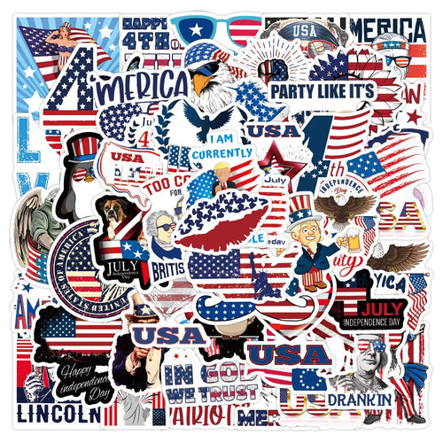 50PCS American Independence Day Graffiti Sticker Waterproof Luggage Laptop Scooter Water Cup Sticker