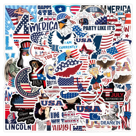 50PCS American Independence Day Graffiti Sticker Waterproof Luggage Laptop Scooter Water Cup Sticker