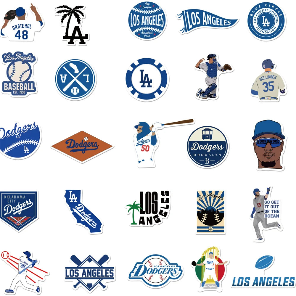 50PCS/Dodgers Series Baseball Sticker Laptop Guitar Motorcycle Luggage Skateboard Bike Waterproof Sticker