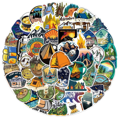 50 pieces of cartoon picnic camping decorative style graffiti stickers, personalized, fashionable and creative DIY exquisite decorative decal cups, helmets, skateboard popular sticker toys