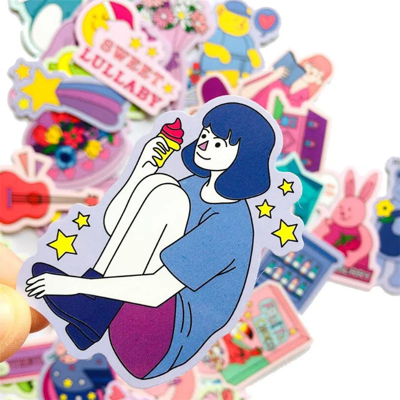 50PCS Korean Literature And Art Color Waterproof Stationery Diary Luggage Stickers Helmet Stickers