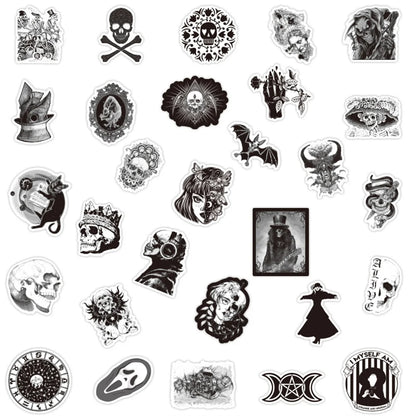 50PCS Black and White European and American Style Gothic Graffiti Sticker WaterproofTrolleyCaseNotebookSkateboard