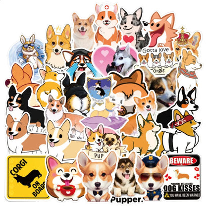 50PCS cartoon cute Corgi dog decorative style graffiti stickers, personalized, fashionable and creative trend DIY exquisite decorative decal cups, helmets, skateboard popular sticker toys
