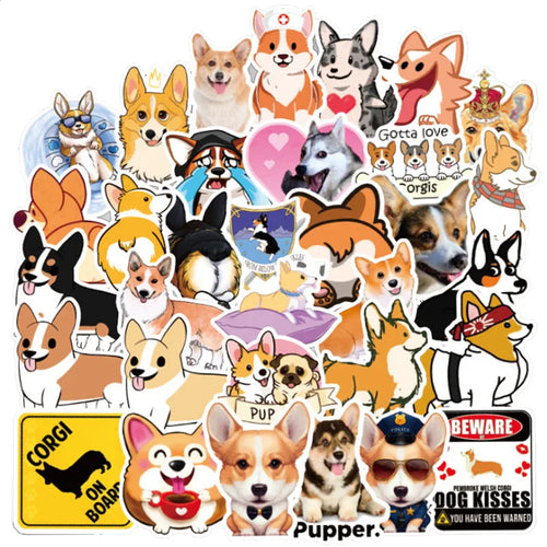 50PCS cartoon cute Corgi dog decorative style graffiti stickers, personalized, fashionable and creative trend DIY exquisite decorative decal cups, helmets, skateboard popular sticker toys