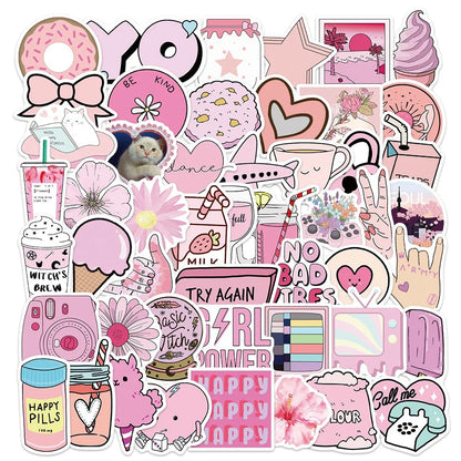 50PCS Pink Dudu Cute Girl Heart Graffiti Sticker Luggage Scooter Mobile Phone Case Pink Handbook Sticker