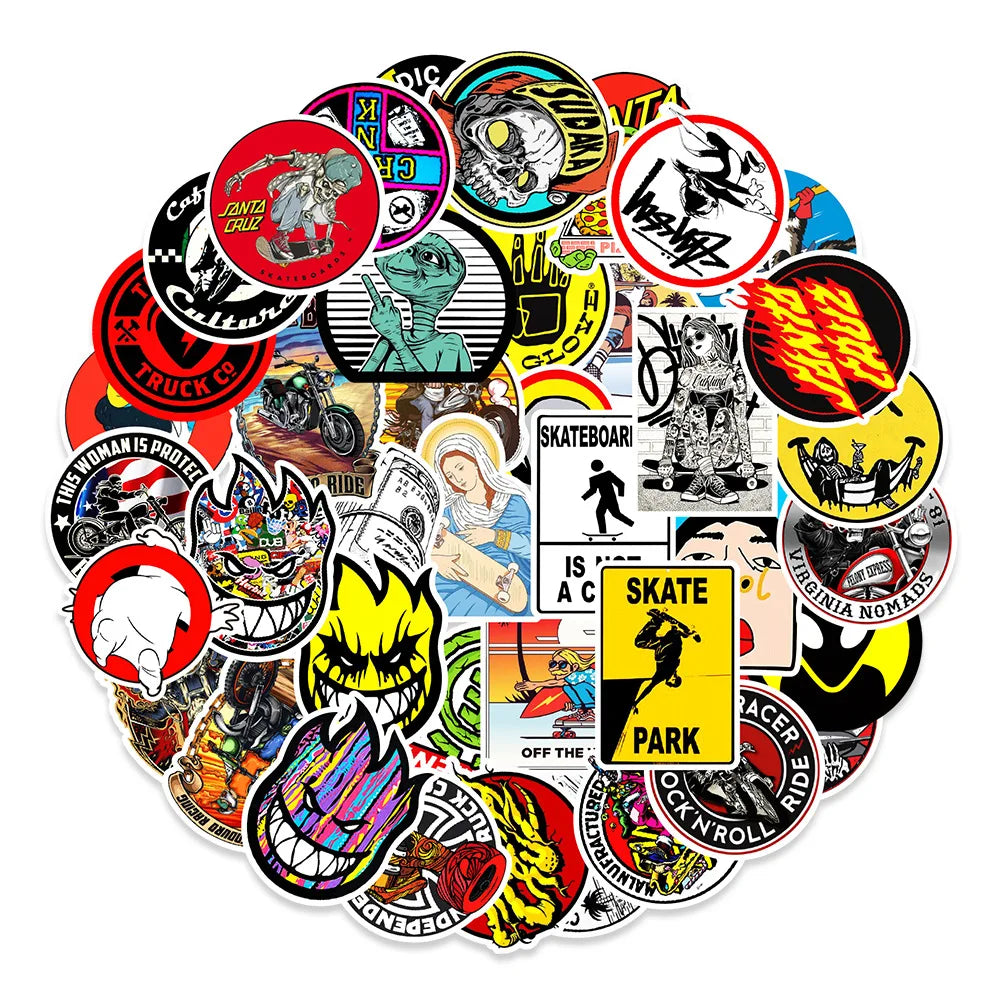 50PCS Personalized Skateboard Cartoon Graffiti Waterproof Sticker Suitcase Notebook Refrigerator Water Cup Helmet