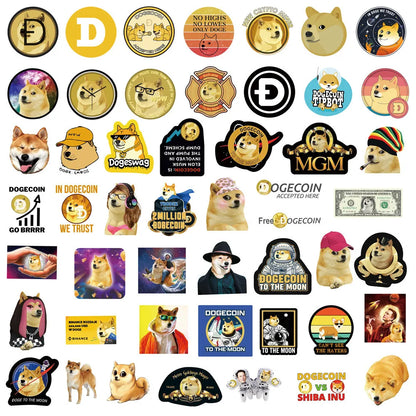 50PCS New Dogecoin Graffiti Sticker Luggage Car Computer Water Cup Guitar PVC Sticker