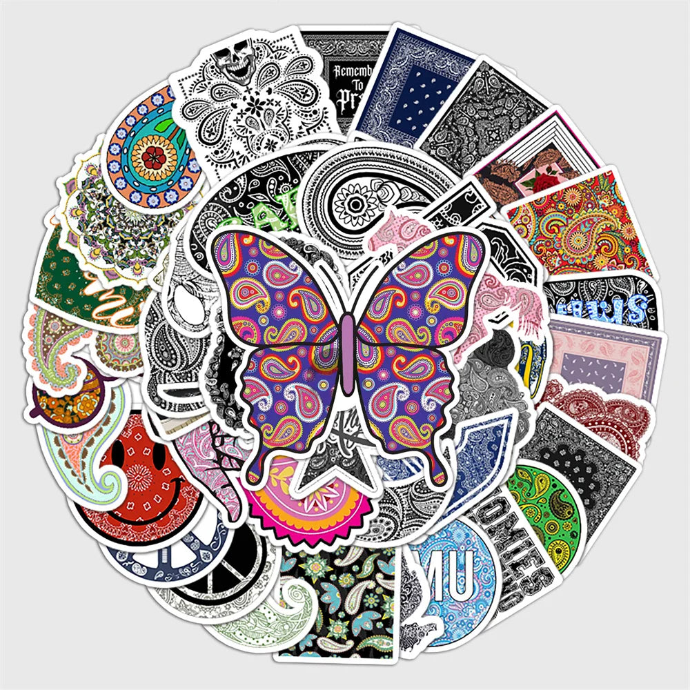 50PCS Personality Fashion Cashew Flower Pattern DIY Decorative Stickers Luggage Notepad Stationery Box Stickers