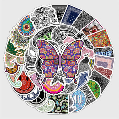 50PCS Personality Fashion Cashew Flower Pattern DIY Decorative Stickers Luggage Notepad Stationery Box Stickers