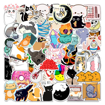 50PCS New Kitten Cute Little Fresh Cartoon Graffiti Waterproof Sticker Suitcase Notebook Refrigerator Skateboard