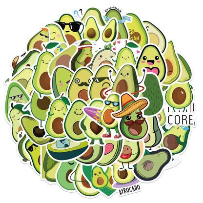 50 pieces of creative and fresh cartoon avocado graffiti stickers, suitable for DIY handbag, notebook, phone case decoration sticker toys