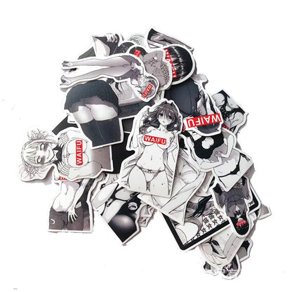 50PCS Matte Black and White Sexy Beauty Luggage Laptop Mobile Phone Graffiti Stickers Waterproof Stickers