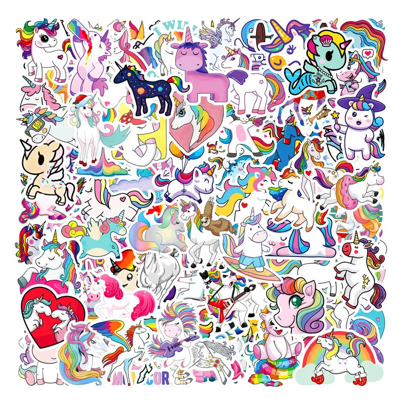 100PCS Cartoon Cute Unicorn Pony Stickers Luggage Suitcase Notebook Stickers Motorcycle Hand Account Stickers