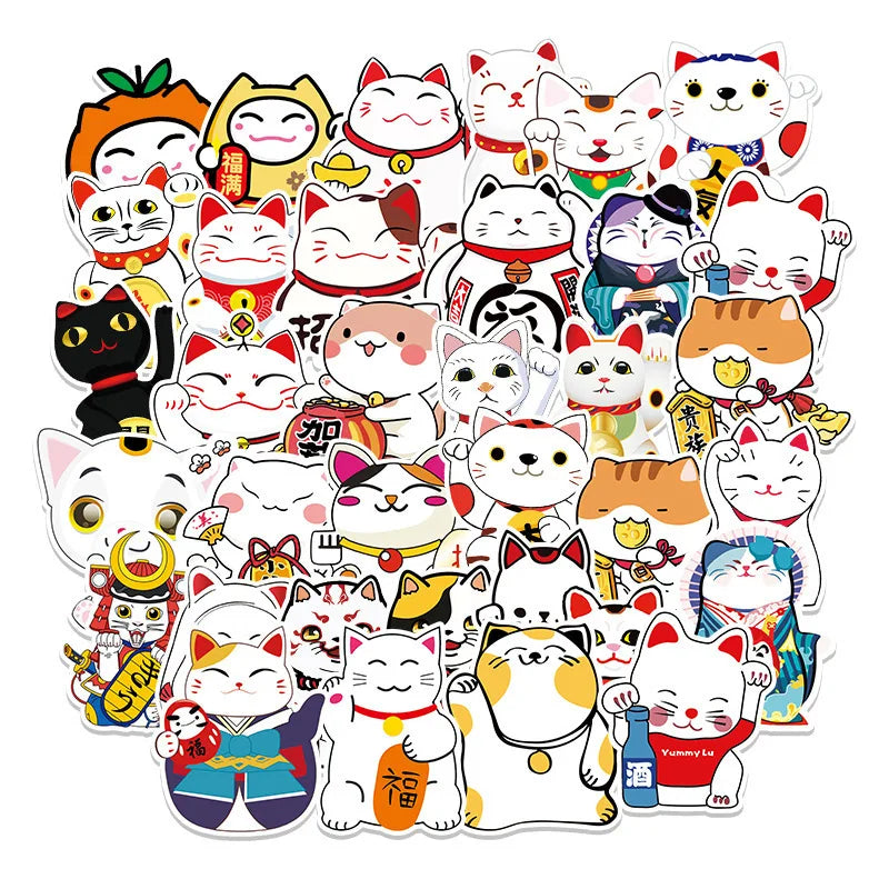 50 pieces of cartoon cute cat-attracting decorative style graffiti stickers, personalized, fashionable and creative DIY exquisite decorative decal cups, helmets, skateboard popular sticker toys