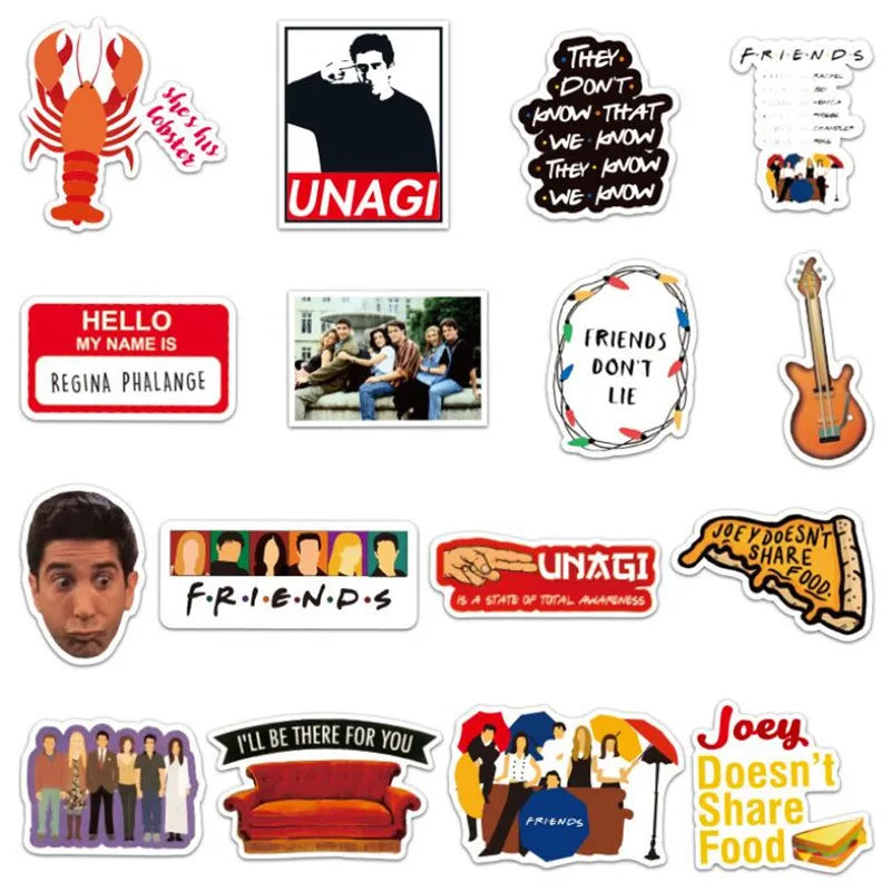 50PCS American TV Series Friends Trolley Cute Waterproof Guitar Skateboard Graffiti Sticker Car Sticker