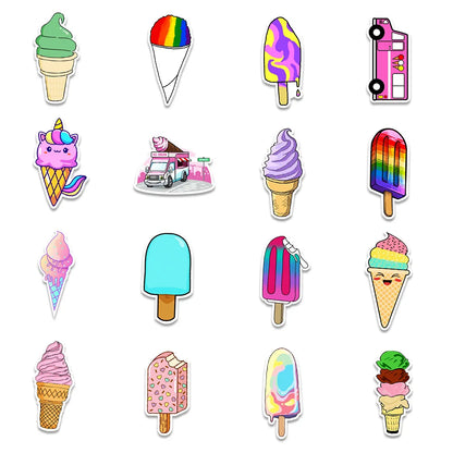 50 pieces of summer cartoon ice cream graffiti stickers, personalized DIY phone cases, laptops, planners, water bottles and cups, decorative sticker toys