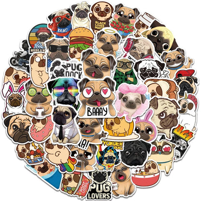 50PCS Cartoon Sharpei Dog Pug Graffiti Sticker Luggage Laptop Skateboard Helmet PVC Custom Sticker