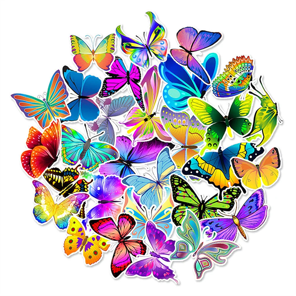 50PCS cartoon color symphony butterfly graffiti stickers, personalized DIY skateboard guitar graffiti diary suitcase decoration waterproof sticker toys