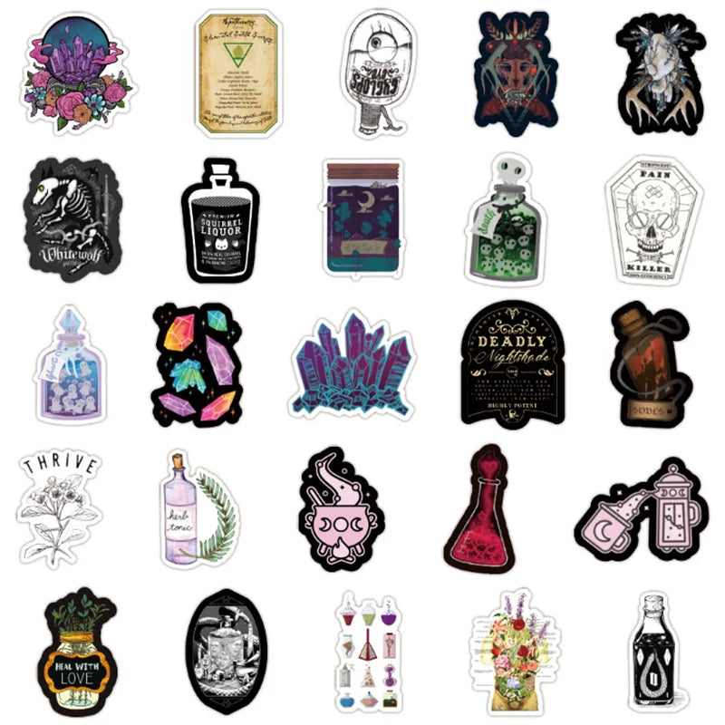 50PCS cartoon medicine horror Gothic decorative style graffiti stickers, personalized fashion and creative trend DIY exquisite decorative decal cups, helmets, skateboard popular sticker toys