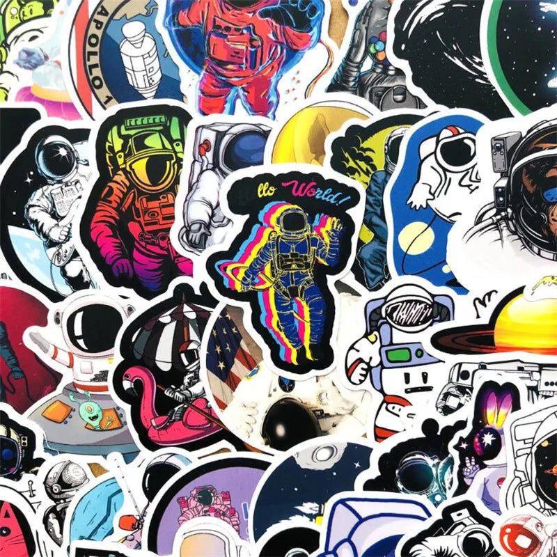 50PCS Cute Classic Astronaut Space Cartoon Notebook Graffiti Waterproof Suitcase Helmet Sticker Decoration