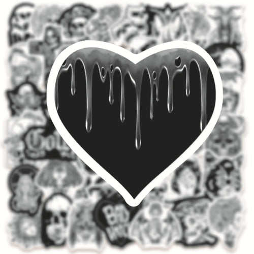 50PCS Black and White Punk Style Gothic Graffiti Sticker Horror Pvc Waterproof Car Notebook Trolley Case Sticker
