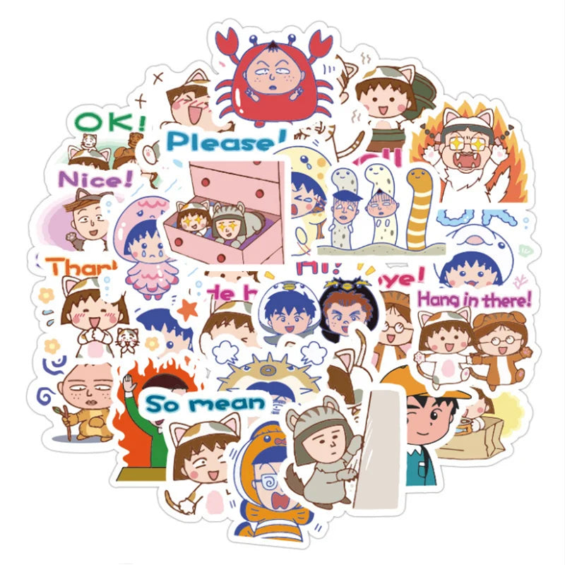 50PCS Cute Animation Character Cherry Maruko Comic Cartoon Doodle Notebook Waterproof Sticker Car Doodle