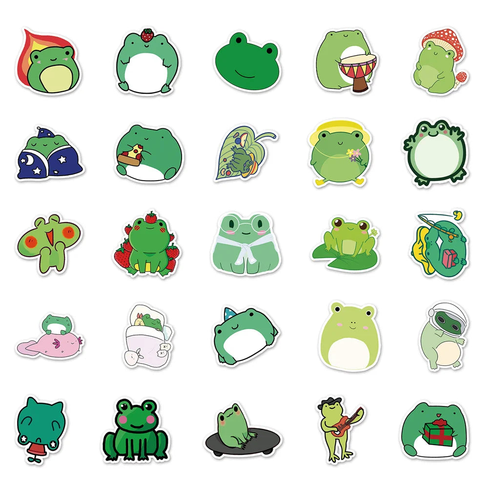 50PCS Frog Creative Cartoon Sticker Scooter Laptop Car Motorcycle Decorative Waterproof Sticker