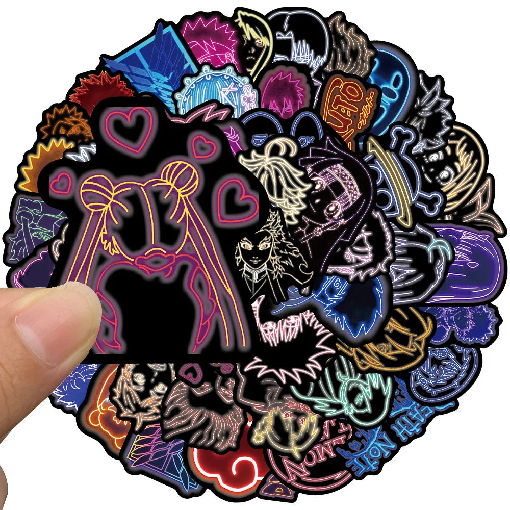 50PCS Cartoon Neon Series Anime Stickers Graffiti Stickers Helmet Laptop Guitar Skate Bike Gift Toy PVC Sticker