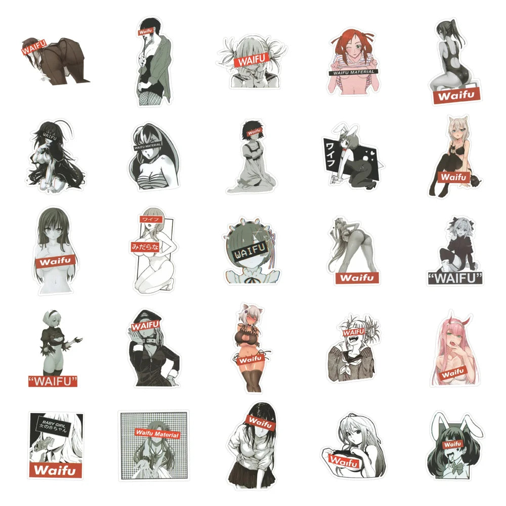 50PCS Anime Waifu Girl Cartoon Stickers Mobile Phone Stickers Laptop Stickers Luggage Stickers