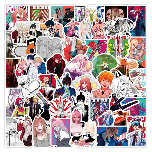 50PCS Chainsaw Man Japanese anime stickers, personalized PVC graffiti stickers, suitable for suitcases, guitars, waterproof notebooks, decorative stickers, toys