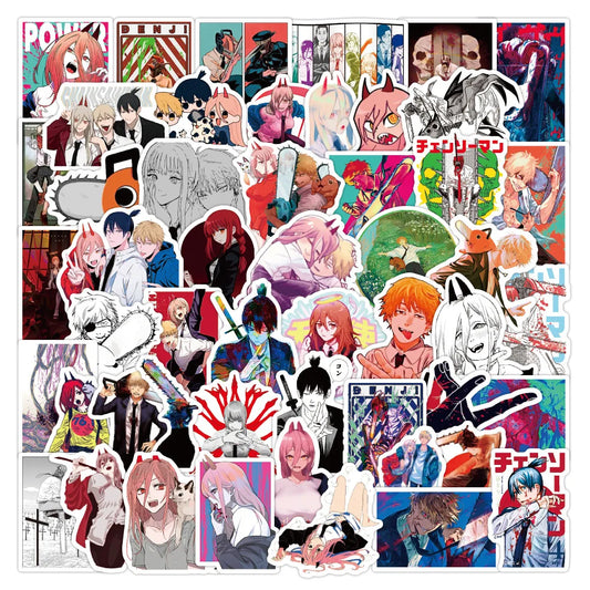 50PCS Chainsaw Man Japanese anime stickers, personalized PVC graffiti stickers, suitable for suitcases, guitars, waterproof notebooks, decorative stickers, toys