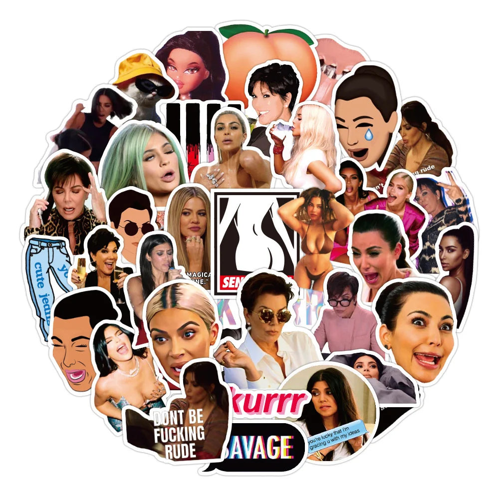 50PCS European and American Star Kardashian Graffiti Sticker Waterproof Suitcase Notebook Refrigerator Children's