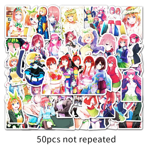 50PCS daily full five equal parts of bride cartoon anime girl graffiti stickers, personalized DIY decoration laptop car waterproof graffiti sticker toys