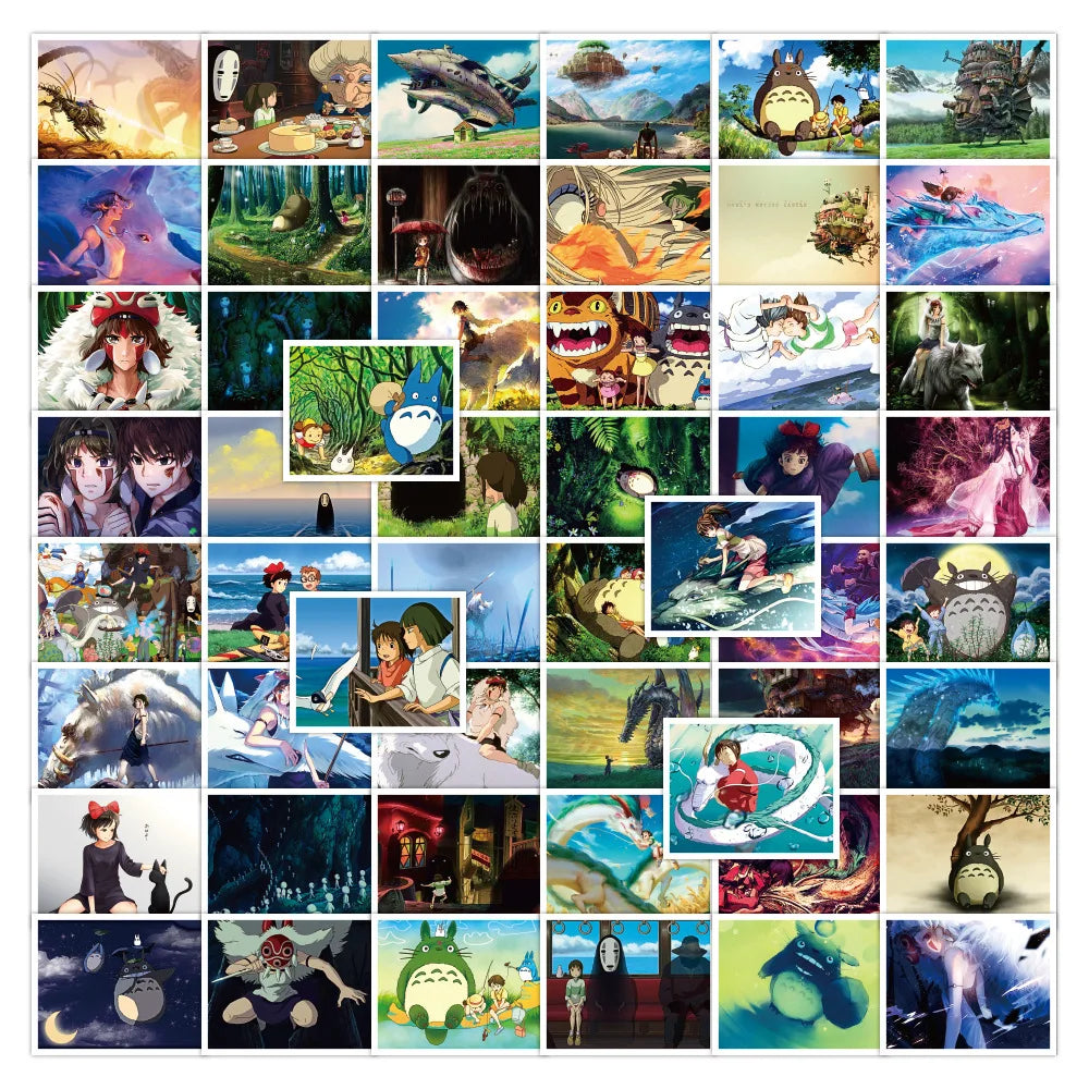 50PCS Japanese Anime Hayao Miyazaki Animation Graffiti Stickers Creative Trend Stickers Refrigerator Computer Guitar Popular Decorative Decals