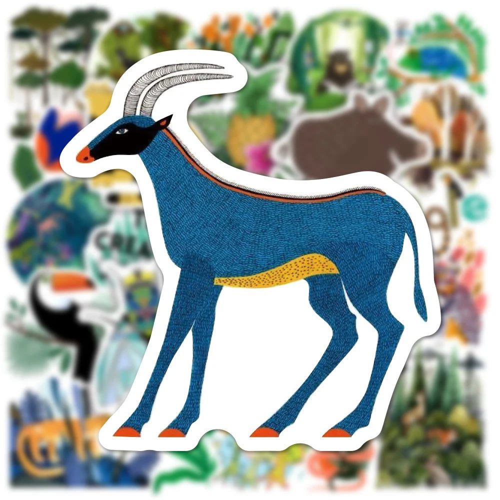 50PCS Artistic Sense Children's Illustration Animal and Plant Graffiti Stickers Trolley Case Notebook Stickers