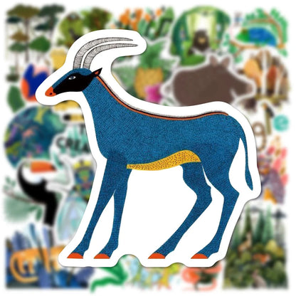 50PCS Artistic Sense Children's Illustration Animal and Plant Graffiti Stickers Trolley Case Notebook Stickers