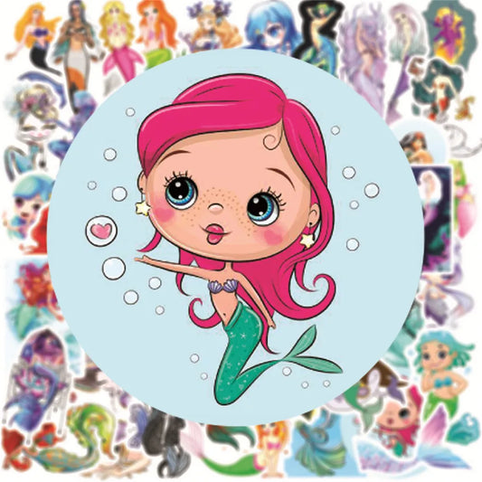 50PCS Cartoon Cute Mermaid Fairy Tale Girl Graffiti Suitcase Laptop Water Cup Toy Decorative Waterproof Stickers