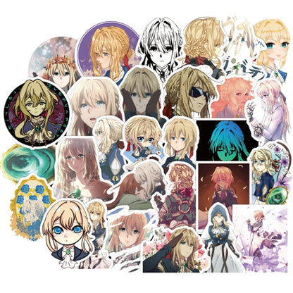 50PCS of Violet Evergarden animated decorative style graffiti stickers, personalized, fashionable and creative DIY exquisite decorative decal cups, helmets, skateboards, popular sticker toys