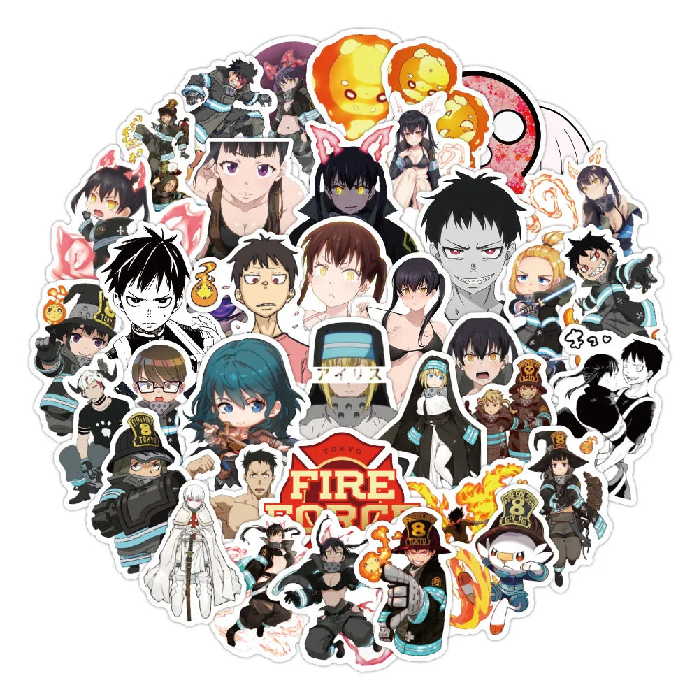 50PCS Flame Fire Brigade Graffiti Sticker Waterproof Luggage Laptop Scooter Refrigerator Water Cup Sticker