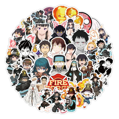 50PCS Flame Fire Brigade Graffiti Sticker Waterproof Luggage Laptop Scooter Refrigerator Water Cup Sticker
