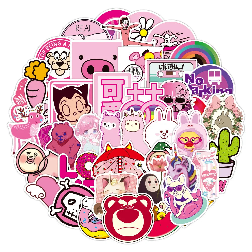 50PCS Cute Pink Cartoon Graffiti Sticker Laptop Guitar Skateboard Water Cup Mobile Phone Gift Toy Sticker