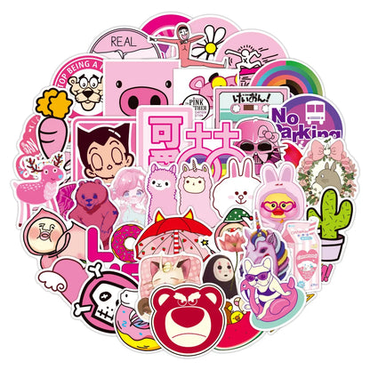 50PCS Cute Pink Cartoon Graffiti Sticker Laptop Guitar Skateboard Water Cup Mobile Phone Gift Toy Sticker