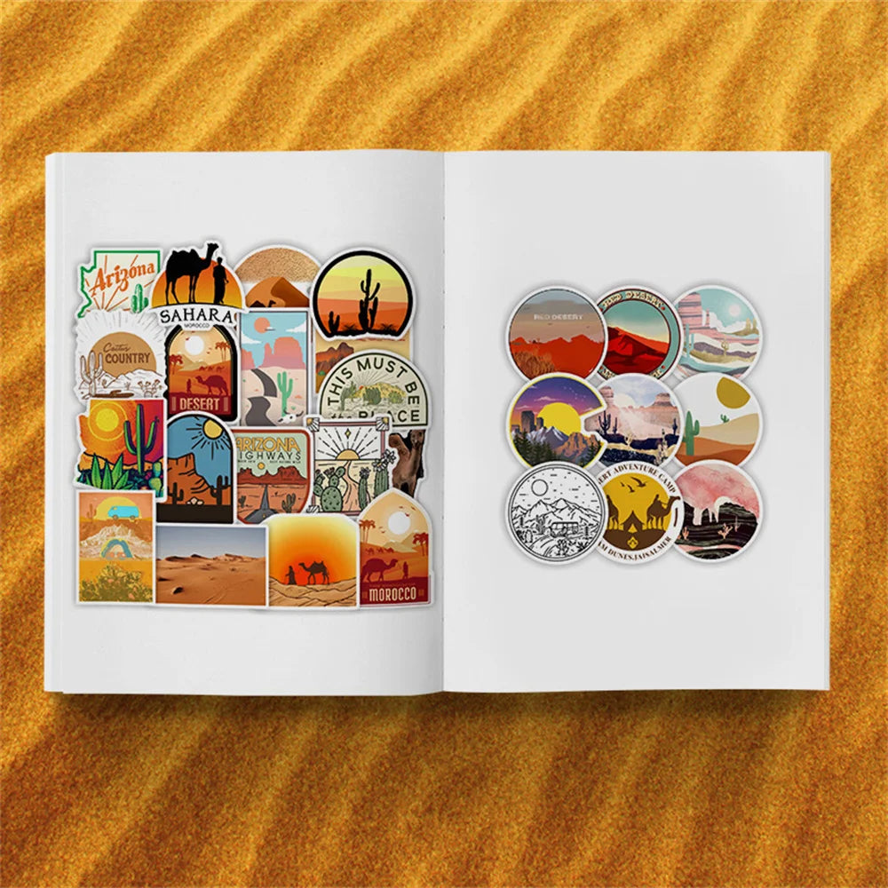 50PCS Desert Series Sticker Camping Camel Cactus Luggage Decoration Sticker