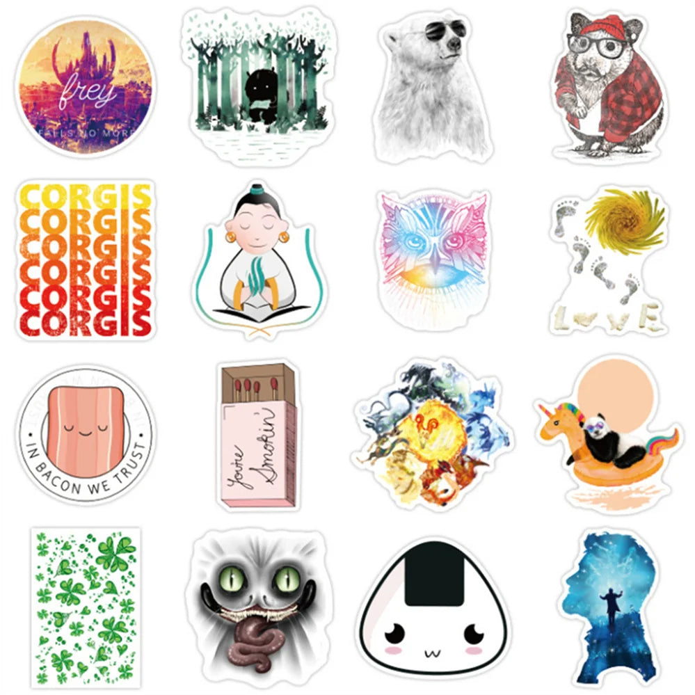 50PCS cartoon horror fresh decorative style graffiti stickers, personalized, fashionable and creative trend DIY exquisite decorative decal cups, helmets, skateboard popular sticker toys