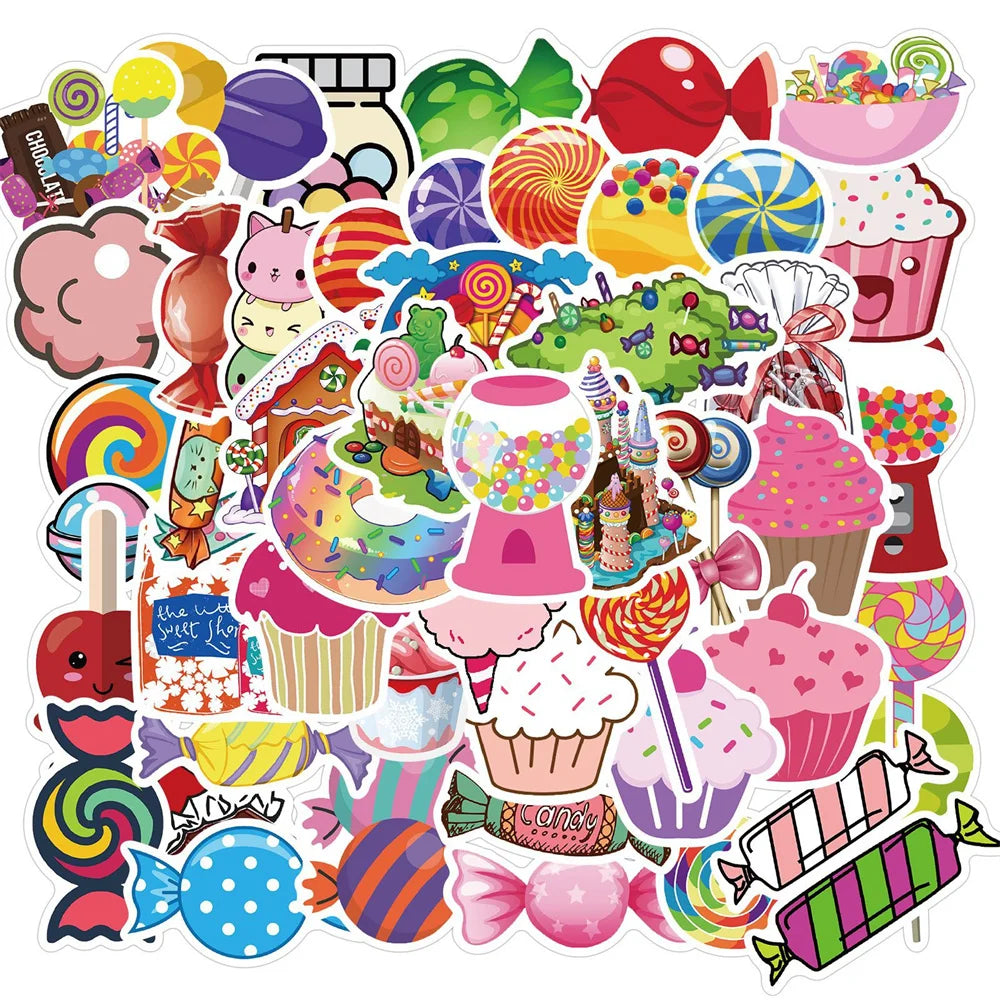 50PCS Color Candy Graffiti Stickers Cute Waterproof Laptop Phone Case Car Decoration Stickers