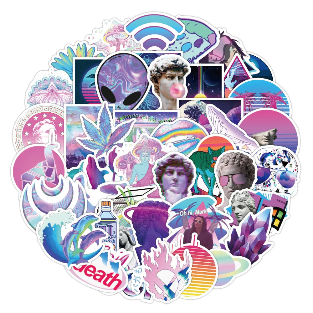 50PCS Steam Wave Sticker Girl Ins Personalized Suitcase Sticker VSCO Waterproof Notebook Sticker
