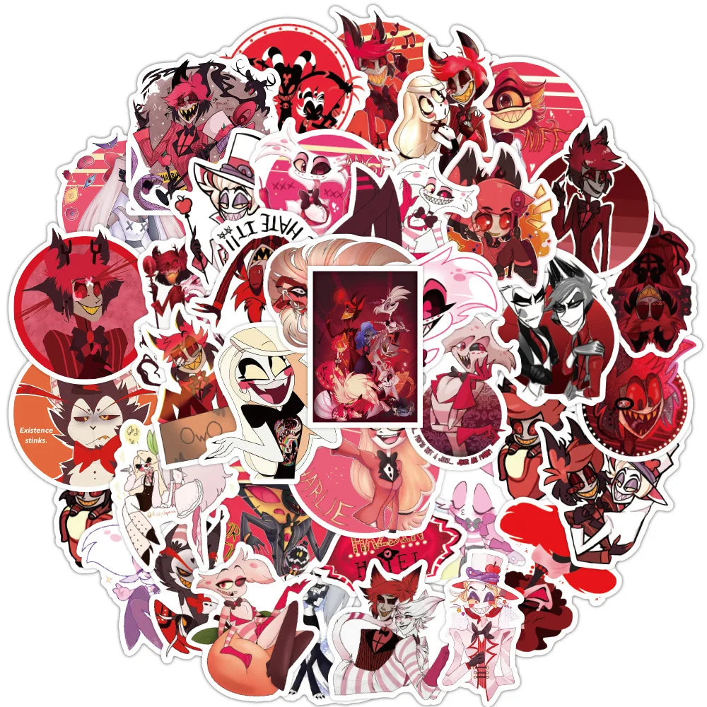50PCS Animation Hell Hotel Graffiti Waterproof Sticker Suitcase Notebook Refrigerator Skateboard Helmet Water