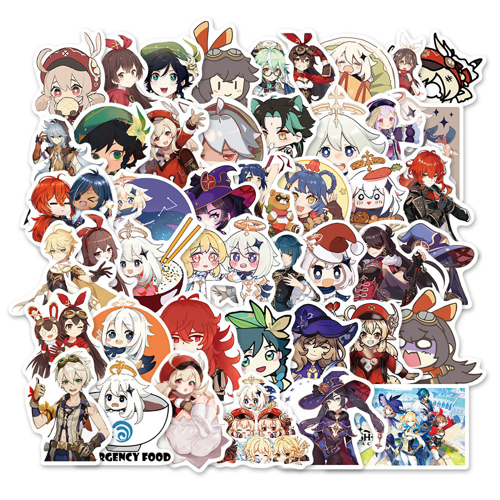 50PCS Genshin Impact Inspired Stickers, Collectible Anime Character Doodles for Fans of the Open-World Adventure