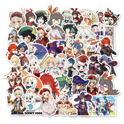 50PCS Genshin Impact Inspired Stickers, Collectible Anime Character Doodles for Fans of the Open-World Adventure