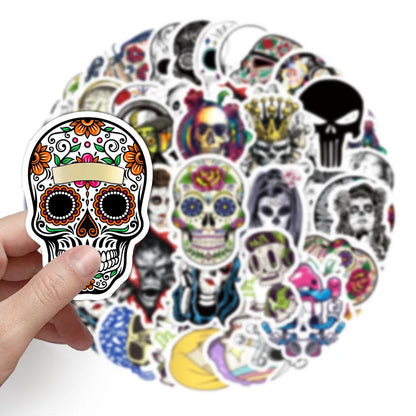 50PCS Non-repetitive Symphony Horror Skull Sticker Halloween Graffiti Refrigerator Computer Decoration Sticker